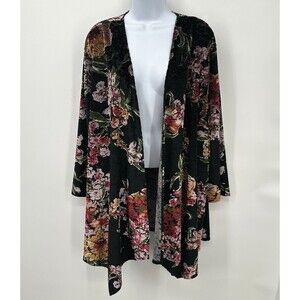 Travel Elements Womens Cardigan 3XL Colorful Abstract‎ Stretch Open Front Artsy